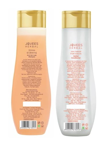 Jovees Herbal Henna & Ginseng Anti Hair Loss Shampoo | For Hair Growth 300ml & AHA Natural Fruit Extracts Herbal Conditioner | Gives Smooth, Silky And Tangle Free Hair 300ml (Pack of 2)