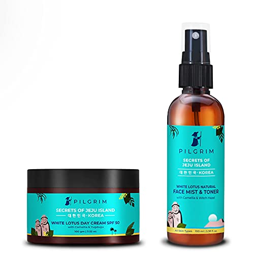 Pilgrim Rejuvenating Combo | Face Cream 100 gm & Alcohol free Face Mist & Toner 100 ml | De-Pigmentation and Blemish Removal | All Skin | Men & Women | Pores Tightening