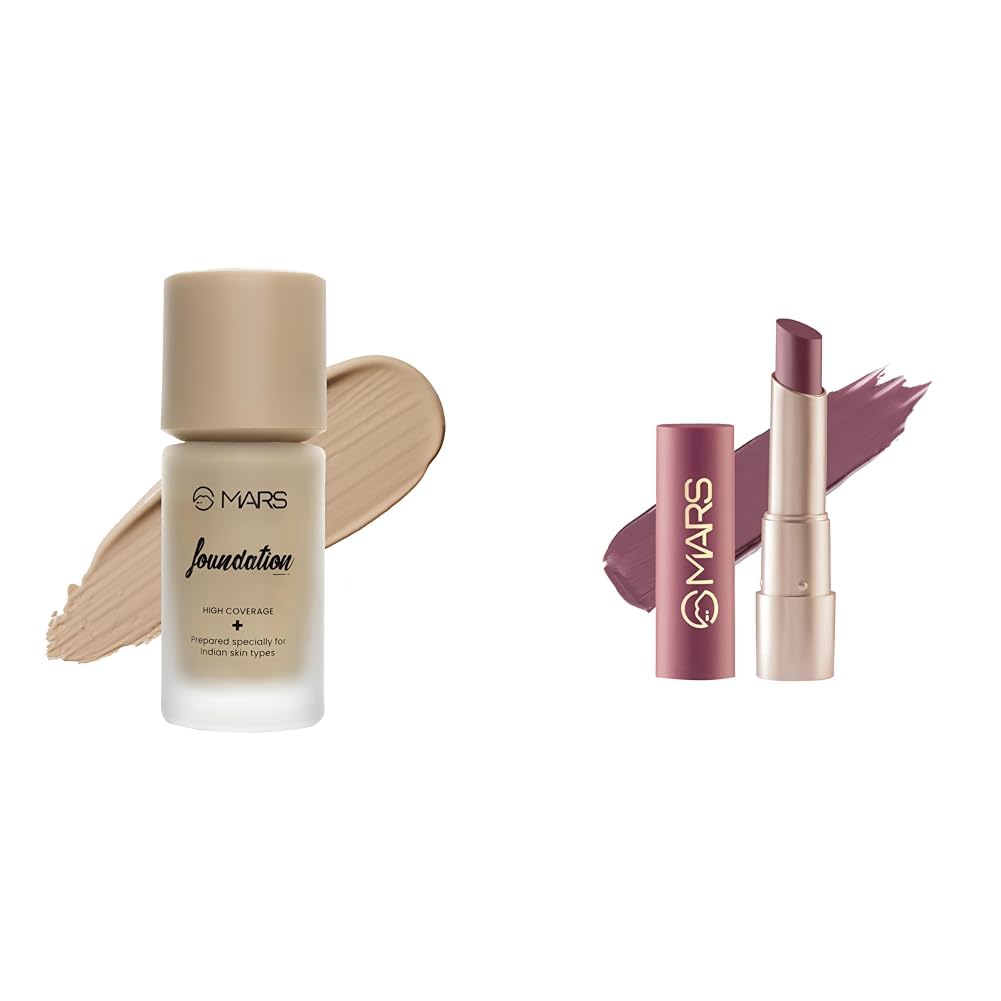 MARS High Coverage Liquid Matte Foundation | Blemish Free & Blendable Foundation For Makeup (40Ml) (Shade-04, All) Creamy Matte Long Lasting Lipstick for Women (3.2 gm) (17-Sultry Samba)