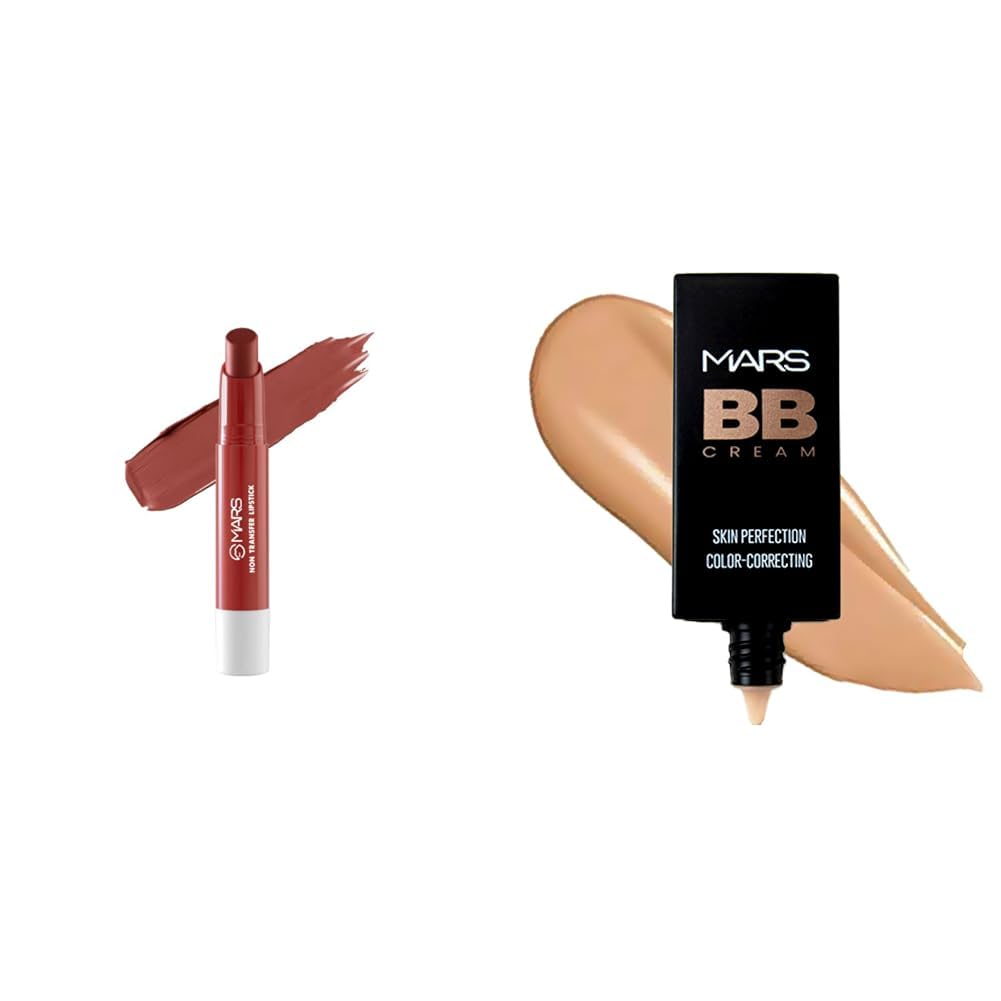 MARS Matte Super Stay Lipstick | Up to 12 Hours Long Lasting | Smudge Proof and Waterproof Lipstick for Women (2.6 gm) (01-BLOOM) BB Cream Lightweight Foundation (30 ml) (Tan)