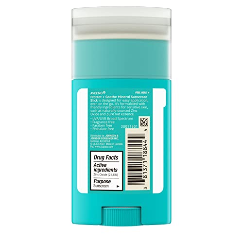 Aveeno Protect + Soothe Mineral Sunscreen Stick for Sensitive Skin SPF50, 1.5oz/42g
