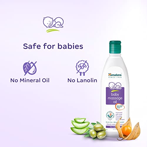 Himalaya Baby Massage Oil-200ml| Aloe Vera, Olive Oil, Vetiver, Country Mallow, Winter Cherry| Helps maintain skin’s moisture balance|Clinically tested|No Mineral Oil|No Lanolin