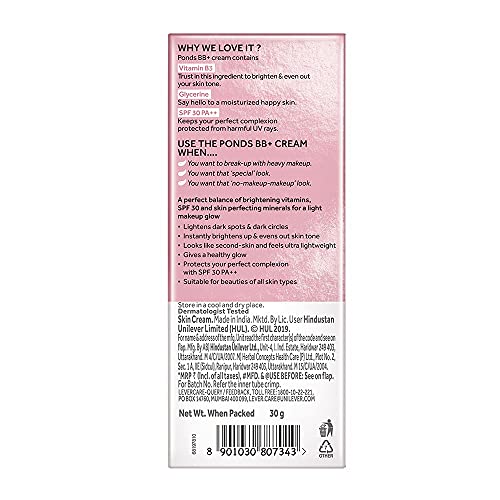 POND'S BB+ Cream, Instant Spot Coverage + Light Make-up Glow, Natural 30g