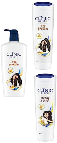 Clinic Plus Strength & Shine With Egg Protein Shampoo 650 ml & 355 ml & Clinic Plus Strong & Extra Thick Shampoo, 355ml