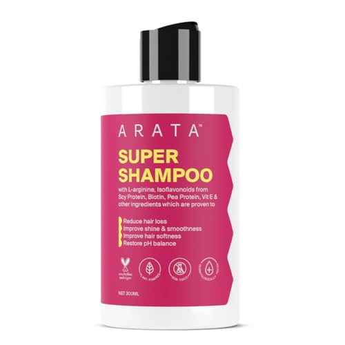 Arata 6-in-1 Super Shampoo | Prevents Hair loss | Restores pH Balance | Boosts Hair Thickness | Reduces Breakage | Fights Microbial Infections | Adds Shine | Shampoo For Women & Men | 300ml