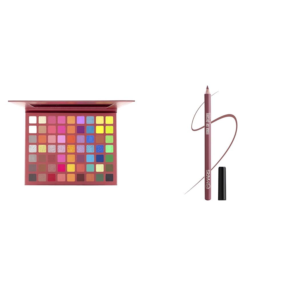 MARS Eyes Can Kill Eyeshadow Palette Powder With 63 Bright Colors (63.0 Gm), Multi, Shimmery Finish Matte Lip Liner | One Swipe Smooth Application | Long Lasting Lip Pencil (1.4gm) (18-MAUVE MAGIC)