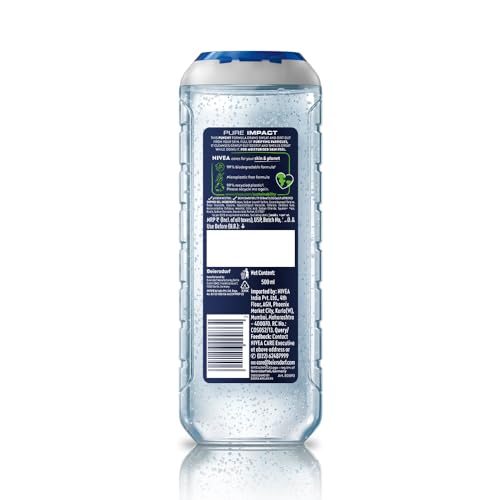 NIVEA MEN Pure Impact Shower Gel, 500ml, (Hair, Face & Body Wash)