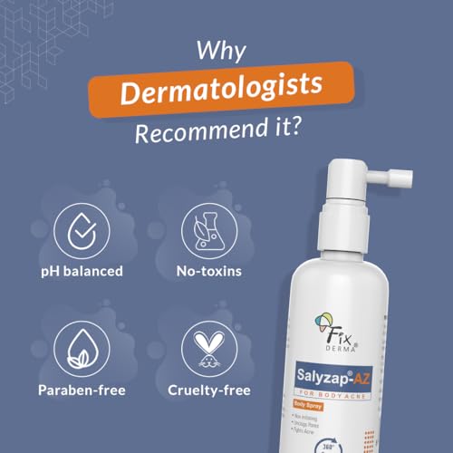FIXDERMA Salyzap-Az 2% Salicylic Acid + 2% Azelaic Acid Body Acne Treatment Unscented Spray For Acne On Body Parts Like Back, Upper Arms | Paraben Free | Unclog Pores - 100Ml