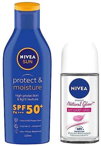 Nivea Deodorant Roll On, Whitening Smooth Skin For Normal Skin, 50Ml & Sun, Moisturising Lotion, Spf 50, 125Ml, Pack Of 1