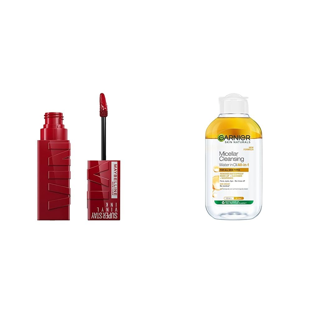 Maybelline Superstay Vinyl Ink Liquid Glossy Lipstick, Lippy | High Shine That Lasts For 16 Hrs | Enriched With Vitamin E & Aloe And Garnier Micellar Cleansing Bi Phase Water, 125Ml