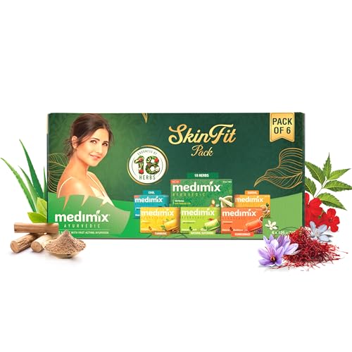 Medimix Ayurvedic Skinfit Pack - 125 g | Pack of 6 unique Soaps | Skin Protection | Glowing Skin | Soft Skin | Radiant Skin | Cool Skin | Ayurvedic Soap | Paraben Free | Vegan