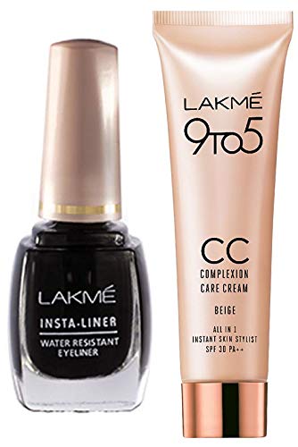Lakmé Insta Eye Liner, Matte Finish, 9ml - Black And Complexion Care Face Cream, Beige, 9g