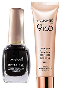 Lakmé Insta Eye Liner, Matte Finish, 9ml - Black And Complexion Care Face Cream, Beige, 9g