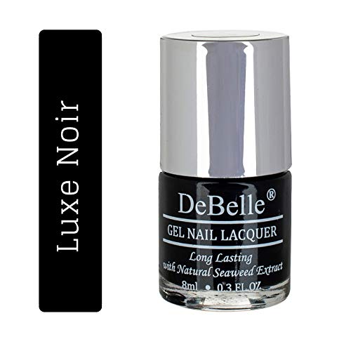 DeBelle Gel Nail Polish, Glossy Finish, Luxe Noir (Black) - Enriched with natural Seaweed Extract, Cruelty Free, Toxic Free, 8ml