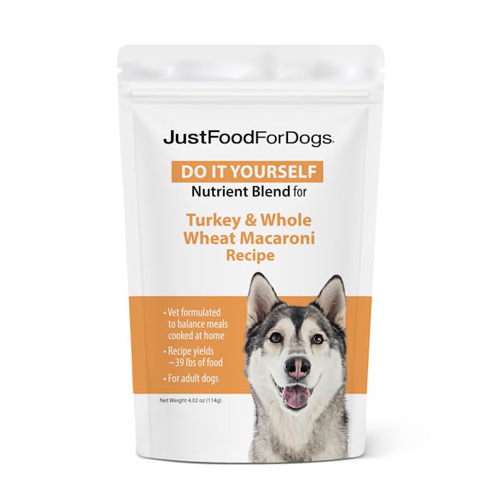 JustFoodForDogs DIY Nutrient Blend for Homemade Dog Food, Turkey & Whole Wheat Macaroni Recipe, 4.02oz Turkey & Macaroni 4.02 Ounce (Pack of 1)