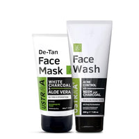 Ustraa De-Tan Face Mask - Dry Skin - 125g - Wash-off mask | Effectively Removes Tan & Pollutants & Face Wash Acne Control - With Neem & Charcoal - 200g - Controls Oil | Prevents Acne