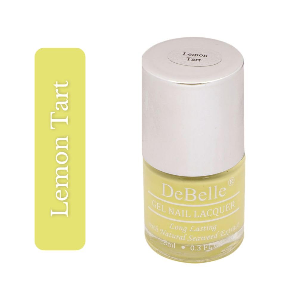 DeBelle Gel Nail Polish Lemon Tart (Lemon Yellow)|Non UV - Gel Finish |Chip Resistant | Seaweed Enriched Formula| Long Lasting|Cruelty and Toxic Free| 8ml Glossy Finish