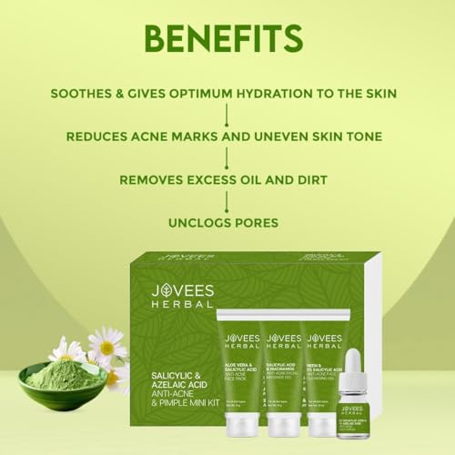 Jovees Herbal Salicylic & Azelaic Acid Anti-Acne & Pimple Mini Facial Kit For Oily & Acne Prone Skin | Easy 4 Step Facial Kit | For Multiple Use | For Men & Women 215g