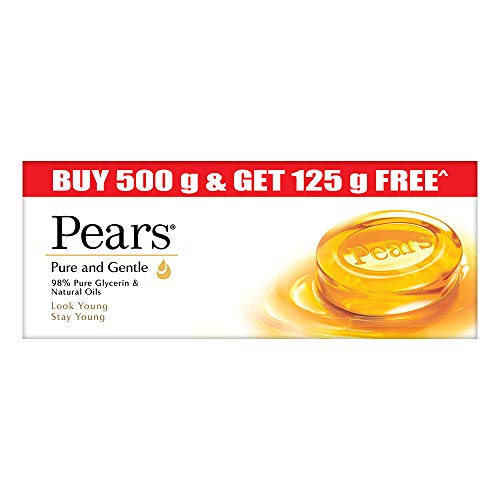 Pears Pure & Gentle Soap Bar (Buy 4 get 1 free) - With Glycerin for Soft, Glowing Skin & Body, Paraben-Free Body Soaps For Bath