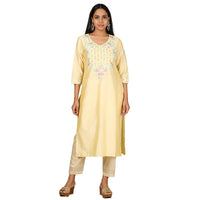 Kashish Women's  Viscose Embroidered Round Neck Straight Fit Kurta