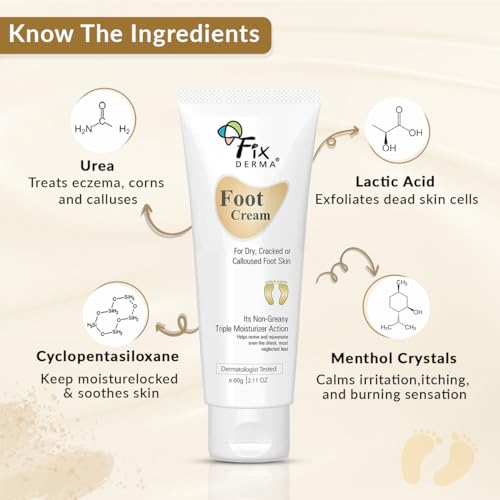 Fixderma 5% Lactic Acid, 15% Urea, 3% Glycerine, Foot Cream For Dry & Cracked Feet, Moisturizes and Soothes Feet, Heel Repair Paraben & Sulphate Free, All Skin Types 60 ML