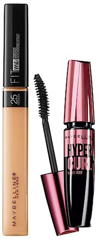 Maybelline New York Fit Me Concealer,25 Medium, 6.8ml And Maybelline New York Hypercurl Mascara Waterproof, Black, 9.2ml