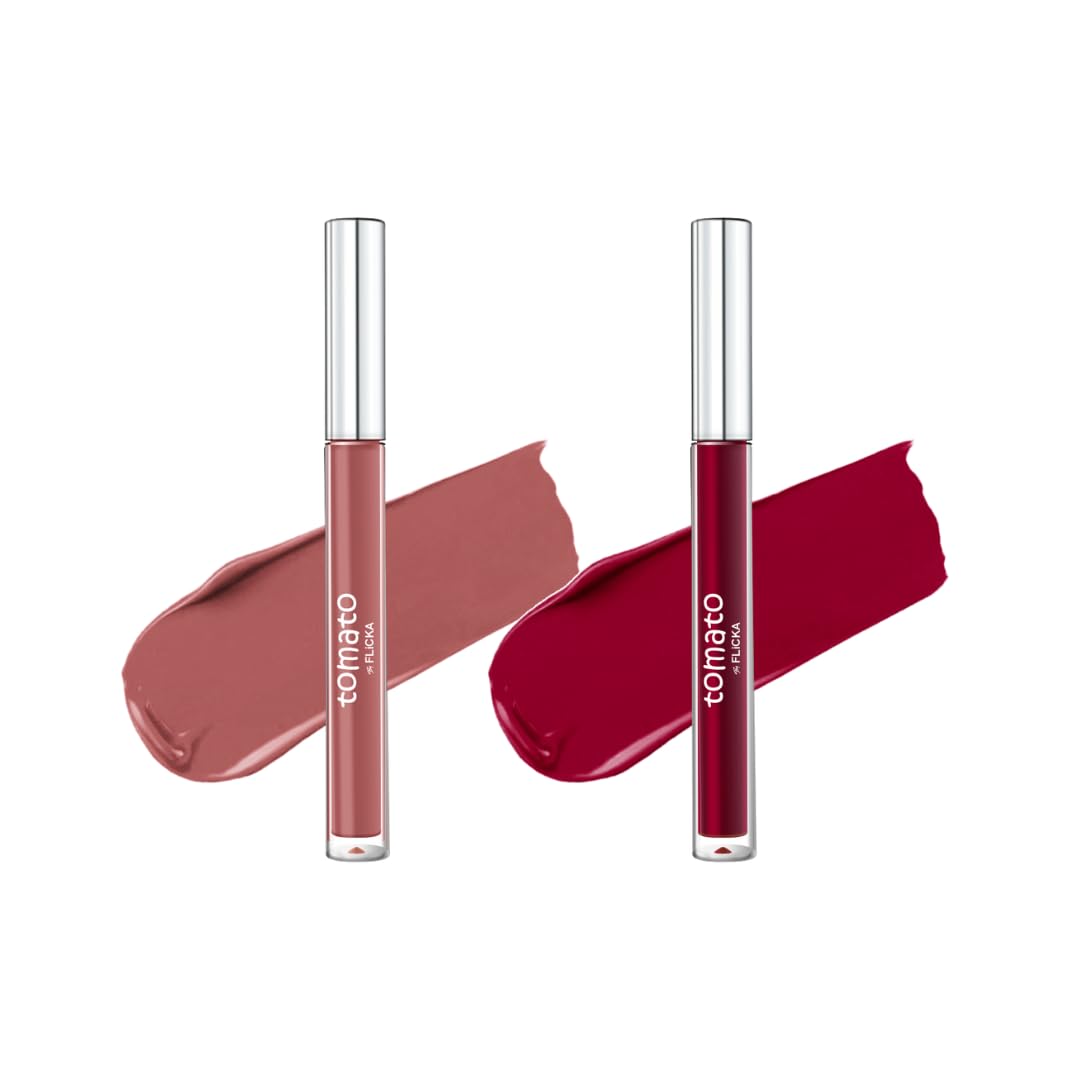 FLiCKA Tomato Liquid Matte Lipstick Transfer Proof, Smudge Proof, Non-Sticky, Creamy Lightweight, Shade 1 & Shade 5 Combo