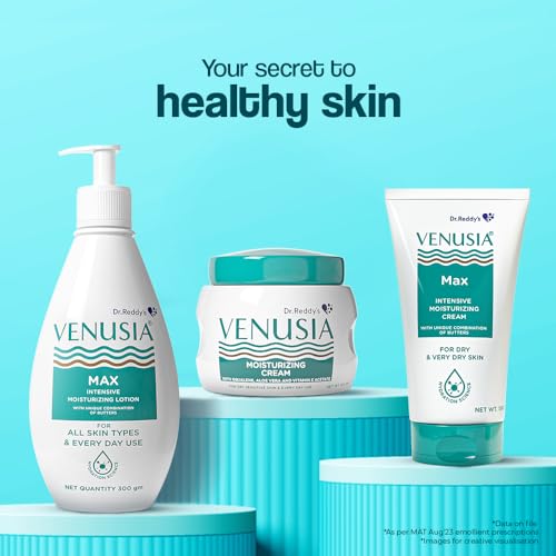 VENUSIA Max Moisturiser Lotion For Everyday Use for Dry Skin, Contains Shea Butter, Mango Butter, Aloe Butter & Cocoa Butter. Paraben Free & Non irritant formula, Dermat Recommended,300 g