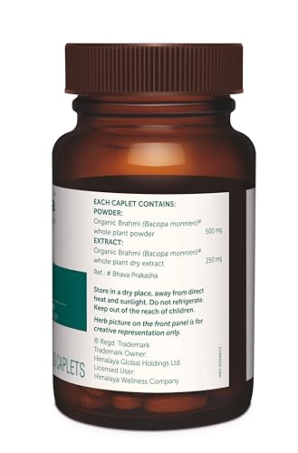 Himalaya Organic Bacopa (Brahmi) I For Mental Alertness I Improves Memory Score by 30%* I Supports Positive Mood I 100% Natural I 30 Veg Caplets