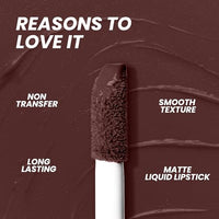 Seven Seas Mocha Lips Matte Liquid Lipstick | Non-Transfer Liquid Lipstick | 12 Hours Long Lasting | Highly Pigmented | Intense Color Payoff | Smudgeproof Liquid Lipstick for Women (201, 4ml)