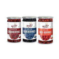 Berries And Nuts Dried Cranberry, Blueberry & Gojiberry Combo | Cranberries 200 Grams, Blueberry 200 Grams & Gojiberry 160 Grams