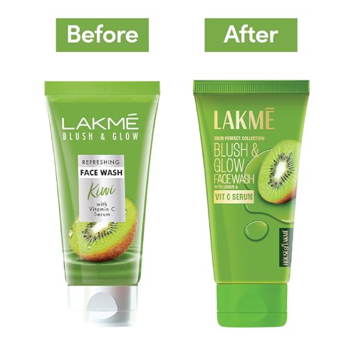 Lakmé Blush & Glow Exfoliating Face Wash with Vitamin C Serum, Refreshing and Gentle Facewash with Kiwi Fruit Extracts, 100gm