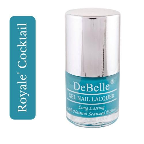 DeBelle Gel Nail Polish Royale Cocktail (Turquoise Blue Nail Paint)|Non UV - Gel Finish |Chip Resistant | Seaweed Enriched Formula| Long Lasting|Cruelty and Toxic Free| 8ml Glossy Finish