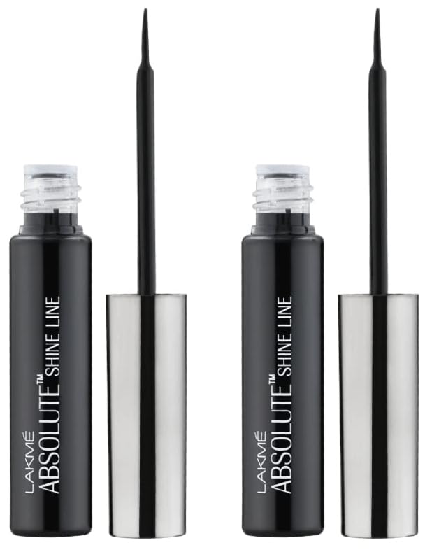 Lakmé Absolute Shine Liquid Eye Liner, Black, Long Lasting Shimmery Liner For A Glossy Finish - Smudge Proof Eye Makeup Gel, Does Not Fade, 4.5 Ml (Pack Of 2)