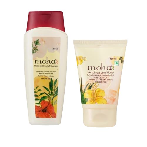 moha: Anti-Dandruff Shampoo 200ml And Herbal Hair Conditioner 100ml Combo Pack For Men & Women With Perfect Blend Of Hibiscus & Tea Tree Oil For flakes | Soft, silky smooth, tangle-free hair