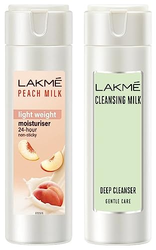 Lakmé Moisturizer Body Lotion, Peach Milk, 200ml And Lakmé Gentle and Soft Deep Pore Cleanser, 120 ml