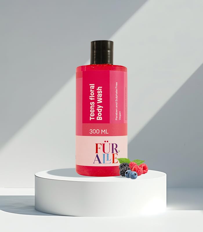FurAlle Teens Floral Body Wash 300ml | Natural Bodywash with Aloe Vera, Oriental Lily, Nutmeg, Oats & Berry | Gentle & Natural Daily Shower Gel for Kids | Fresh, Refreshing Bodywash For Boys & Girls