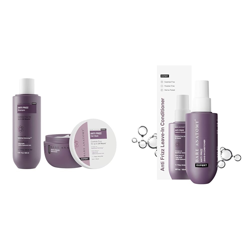 Bare Anatomy Anti Frizz Shampoo + Hair Mask Kit | Paraben & Sulphate Free |Women & Men | 250ml + 250g Anti Frizz Leave In Conditioner| Vegan | For Women and Men 150ml