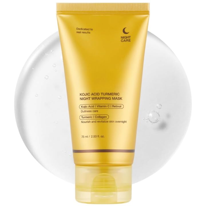 Kojic Acid Turmeric Overnight Wrapping Peel Off Mask – Brightens & Defends Against Skin Stress for a Clear, Glowing Complexion, Korean Skincare Facial Mask, 2.65 fl. oz.