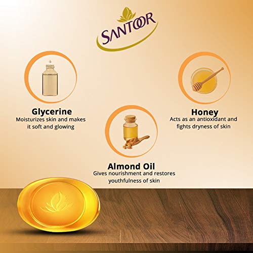 Santoor PureGlo Glycerine Bath Soap with Almond Oil for moisturized, nourished and shining Skin, Combo Offer 125g Pack of 12