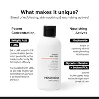 Minimalist 2% Salicylic Acid + LHA Body Wash | For Body Acne, Un-even, Rough & Bumpy Skin | Sulphate (SLS), Dye, & Fragrance Free | Shower Gel For Women & Men | 200 ml