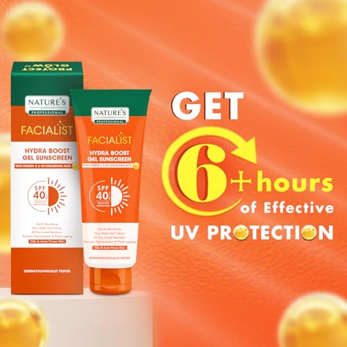 Nature's Essence Professional Hydra Boost Gel Sunscreen SPF 40 PA+++ Infused with Vitamin C & 4D Hyaluronic Acid for Oily & Acne Prone Skin, hydrating UV A, UV B & Blue Light Protection 80gm.