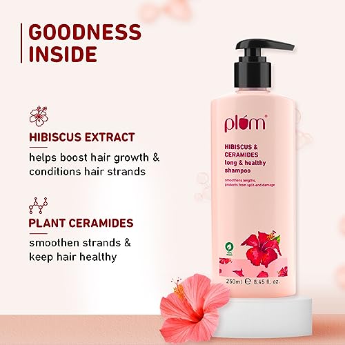 Plum Hibiscus Shampoo for Long Hair with Ceramides for Long & Healthy Hair I Soft, smooth, silky hair I Shampoo for Women and Men | SLS sulphate and paraben free shampoo I 250ml (Pack of 2)