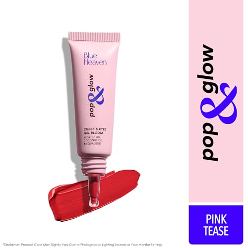 Blue Heaven Pop & Glow Eye & Cheek tint blusher for face makeup, Blush enriched with Rosehip and Coconut oil - Pink Tease, 12ml