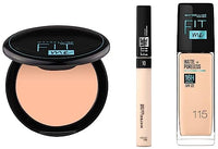 Maybelline New York Fit Me Matte+Poreless Liquid Foundation, 115 Ivory 30ml, Concealer, 10 Light, 6.8ml and Compact Powder, Shade 115 Ivory, 8g
