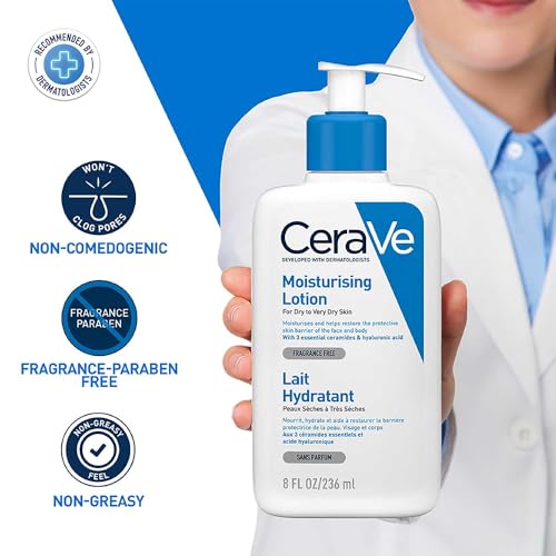 CeraVe Moisturizing Lotion For Dry Skin (236ml) - Formulated With 3 Essential Ceramides And Hyaluronic Acid | Non-Comedogenic, Oil Free And Fragrance-Free Body Lotion