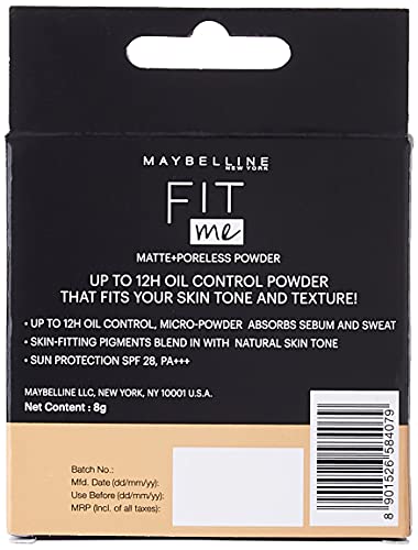 Maybelline New York Fit Me Shade 220 Natural Beige, Matte Compact Powder For Oily Skin, 8G - Powder That Protects Skin From Sun, Absorbs Oil, Sweat And Helps You To Stay Fresh For Upto 12Hrs.
