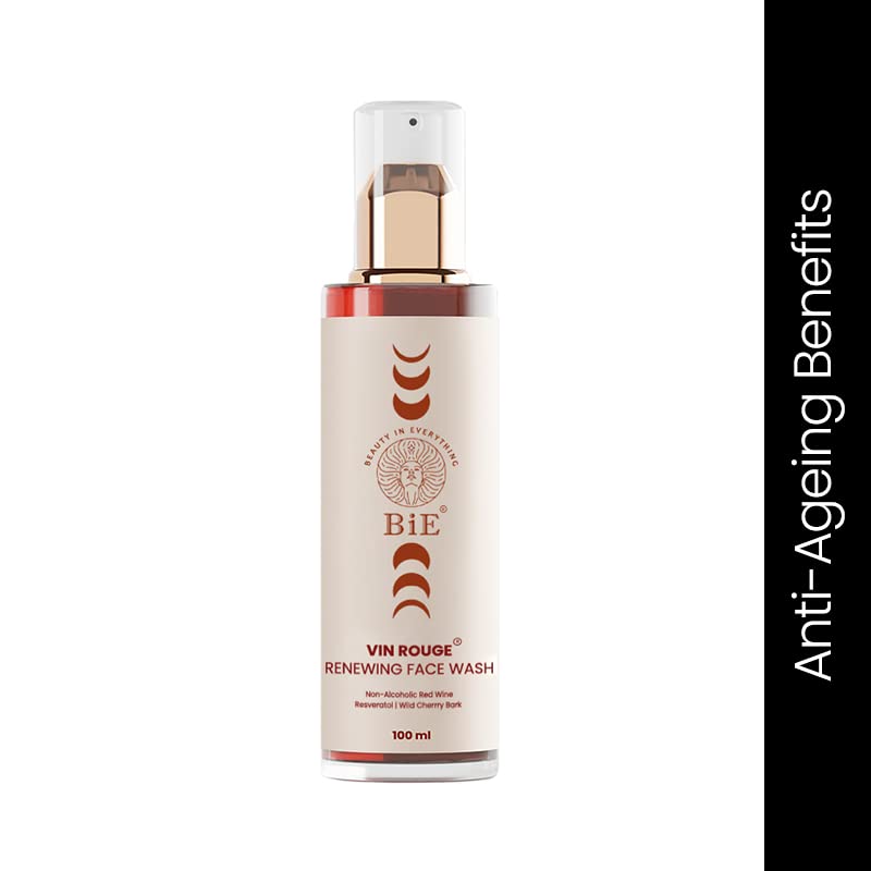 BiE Vin Rouge Renewing Face Wash with Non Alcoholic Red Wine, Resveratrol, Vitamin E & Wild Cherry Bark | Cleanser For Hydration, Glow & Anti-Aging | Mild & Foaming Face Wash | All Skin Types | 100ml