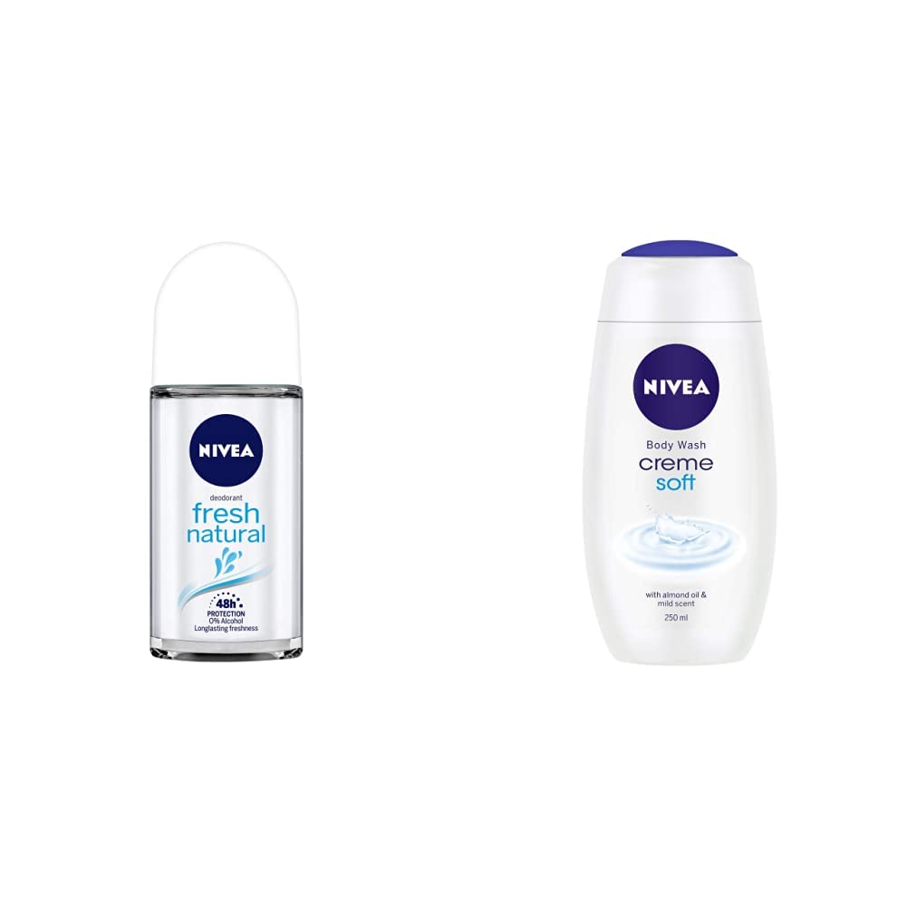 NIVEA Deodorant Roll On for Women, Fresh Natural, 50ml and Shower Gel, Crème Soft Body Wash for Women, 250ml