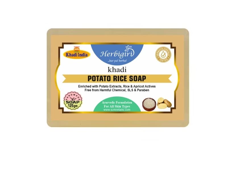 Herbigiri Khadi Natural Potato Rice Handmade Soap (Pack of 3, 125g Each)